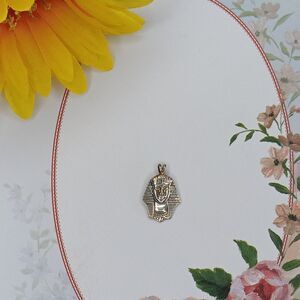 Egyptian Revival King Tut Pharaoh Vintage Sterling Silver Pendant Necklace